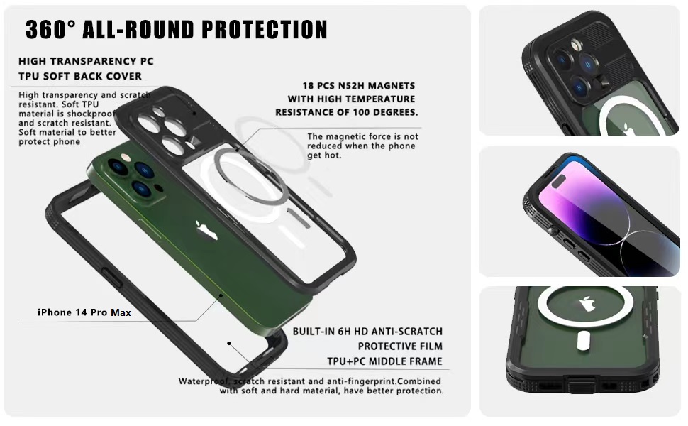 iPhone 14 Pro max Full Body Case with Screen Protector, Precise Cutouts
